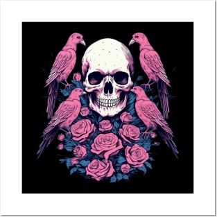 Skull and Flowers and Birds Posters and Art